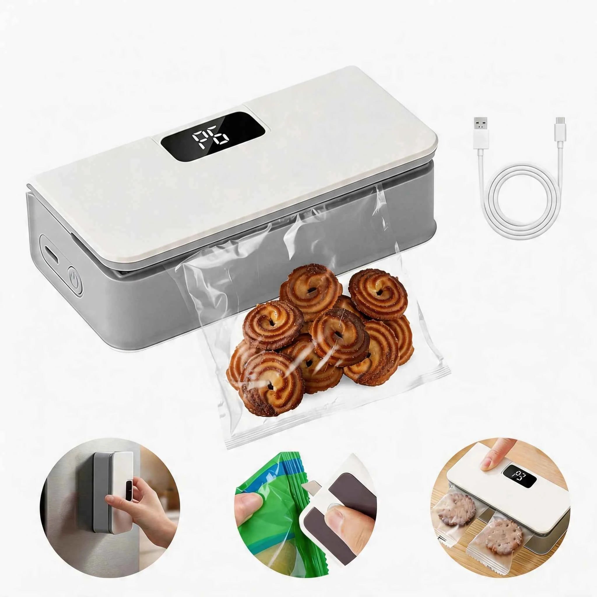 Wireless Rechargeable Automatic Vacuum Sealing Machine 2-in-1 Portable Digital Cutter Usb-c Cordless Food - Go sady online store