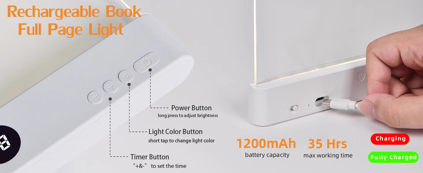 LED Flat Panel Book Light USB Charging Eye Protection Night Vision Reading Lamp for Students Indoor Use 2 in 1 Night Lights - Go sady online store