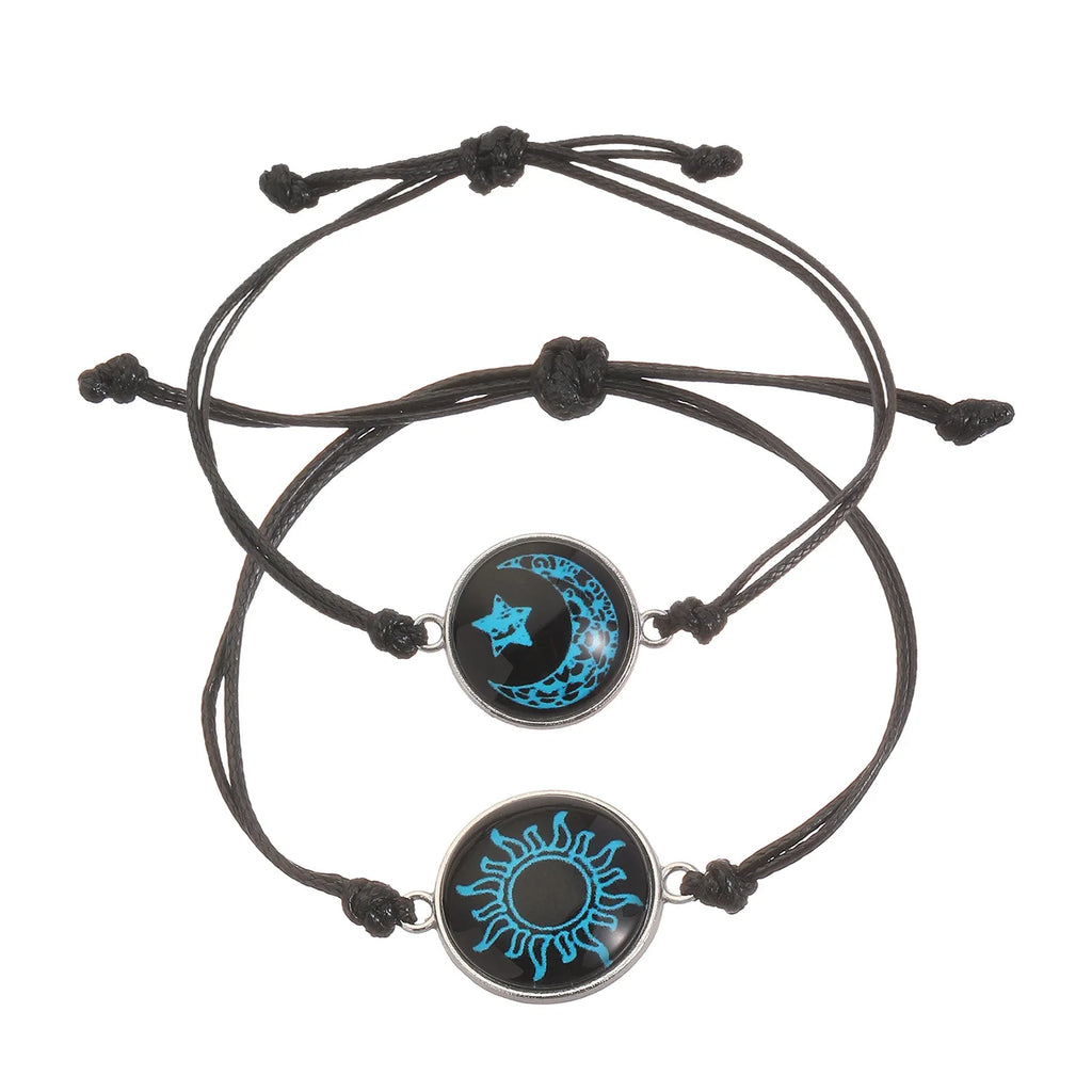 Romantic Luminous Sun Moon Couple Bracelets for Women Men Handmade Braided Rope Matching Bracelet Valentine's Day Jewelry Gifts
