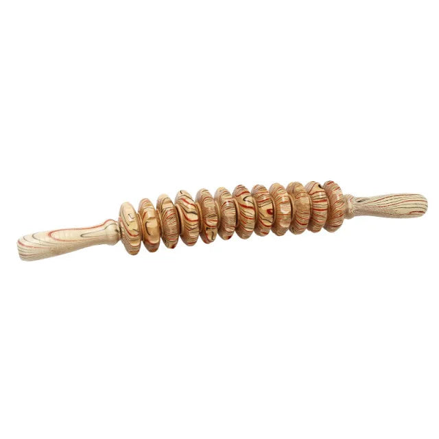 Wooden Roller Massage Stick Handheld Gear Tool 12 Wheel Rolling Tool Bendable Roller Trigger Point Made Of Pure Natural Wood