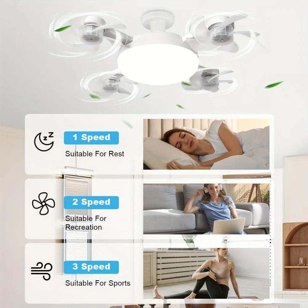 LED E27 Drone Fan Light Living Room Bedroom Remote Dimming Silent Integrated Ceiling Mounted Electric Fan Pendant Lamp
