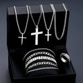 10Pcs/Set Cross Necklace Bracelet Ring Sets For Men Stainless Steel Silver Color Versatile Zircon Jewelry Set Fashion Party Gift