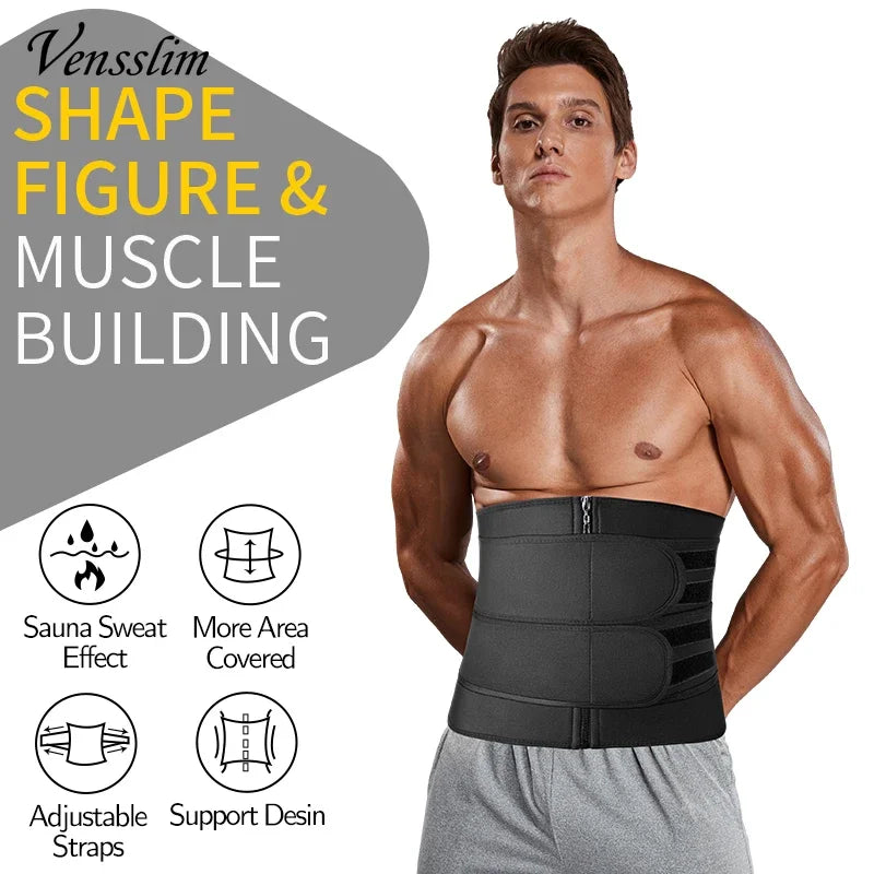 Vensslim Men Workout Waist Trainer Tummy Control Belt Slimming Sauna Body Shaper Trimmer Abdomen Shapewear Weight Loss Corset