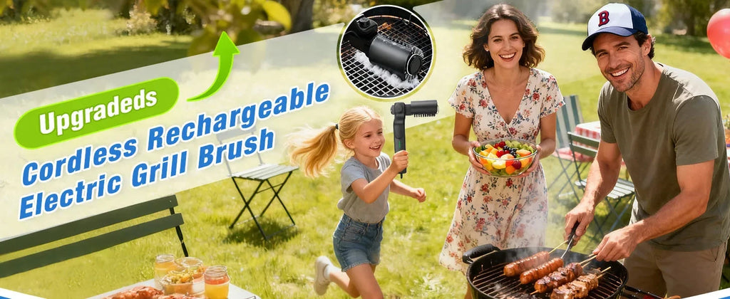 Electric BBQ Grill Brush with Replaceable Heads, 180° Adjustable Brush Head  for Outdoor Grilling and Kitchen Cleaning