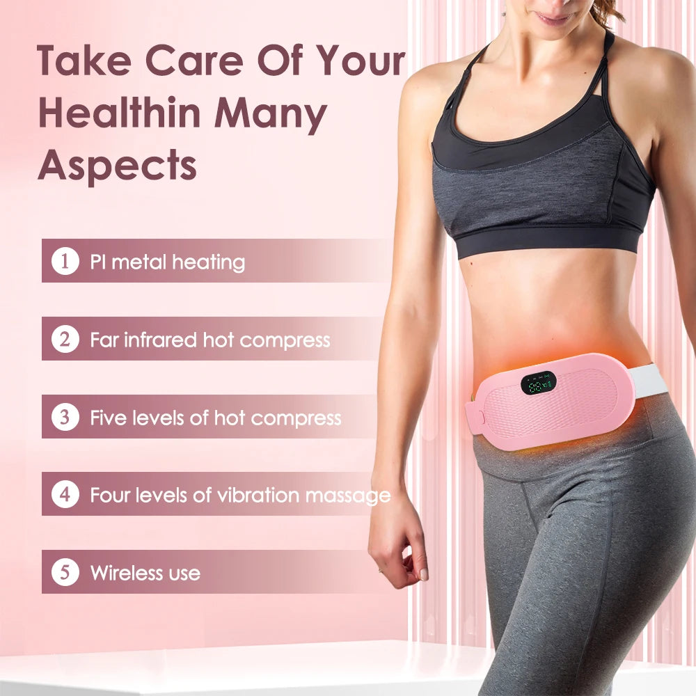 Menstrual Heating Pad Smart Abdominal Massager Warm Palace Belt Waist Vibration Massage Device for Cramps Period Pain Relief