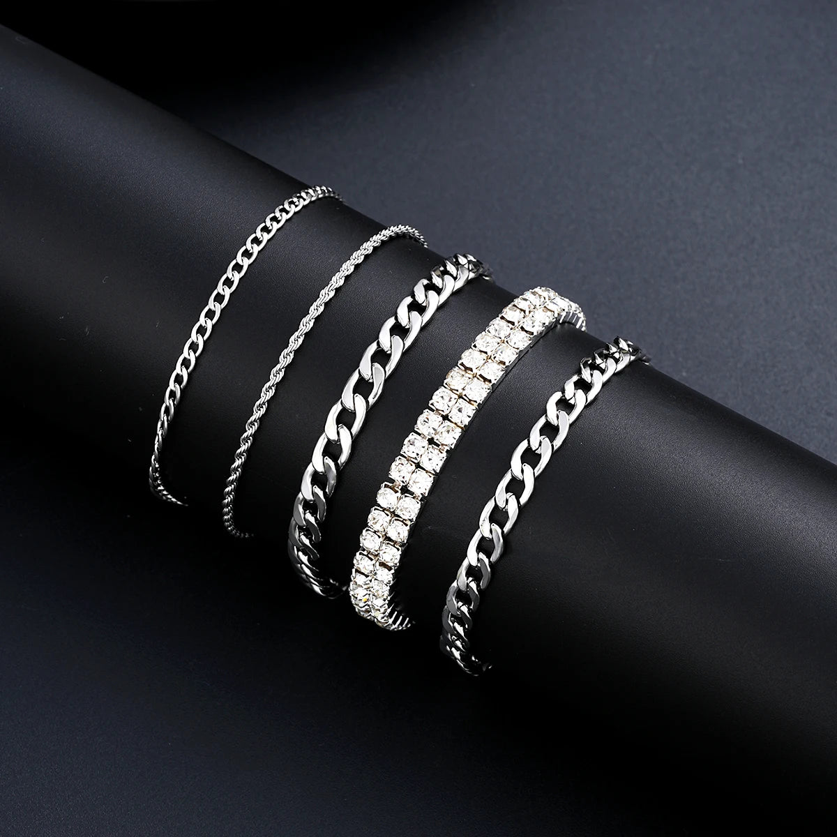 10Pcs/Set Cross Necklace Bracelet Ring Sets For Men Stainless Steel Silver Color Versatile Zircon Jewelry Set Fashion Party Gift