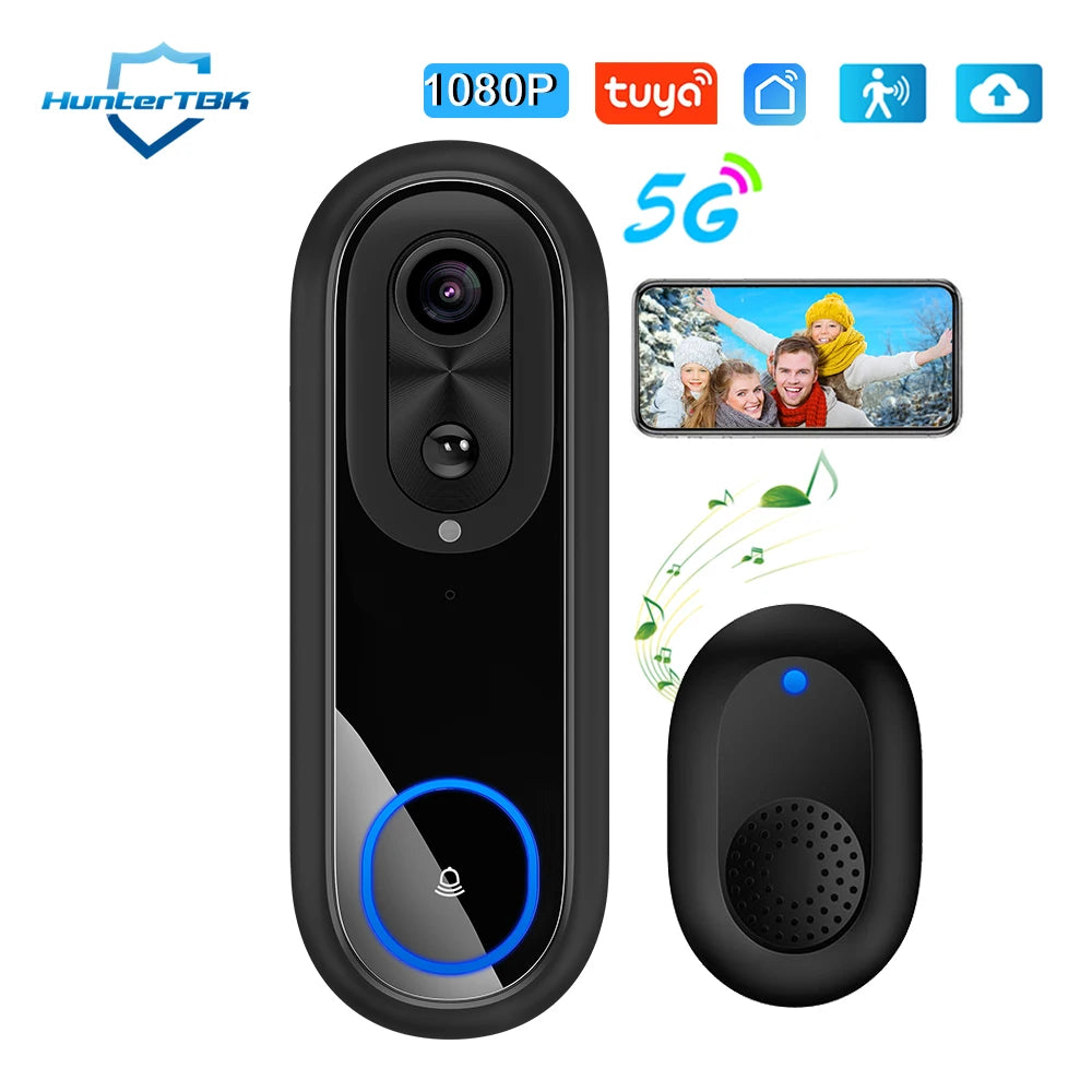 5G 2.4G WiFi Video Doorbell 1080P Wireless Bell Tuya APP Smart Intercom Camera IP65 Waterproof Ring Bell with 7000mAh Battery