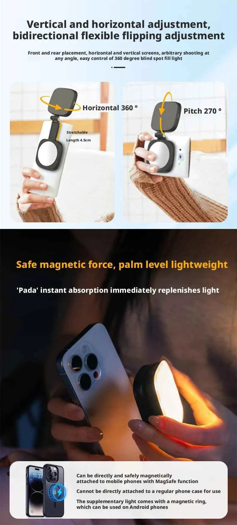Mobile Magnetic Fill Light Built-In Beauty Mirror Fill Portable Photo Folding Beauty Lamp Live Atmosphere Light - Go sady online store