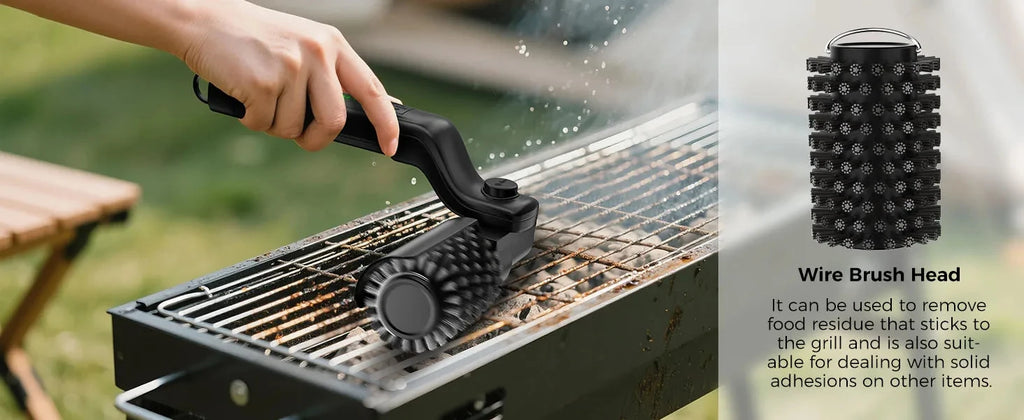 Electric BBQ Grill Brush with Replaceable Heads, 180° Adjustable Brush Head  for Outdoor Grilling and Kitchen Cleaning