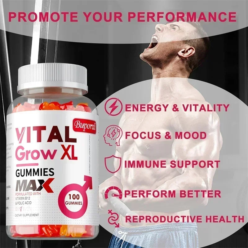 Vital Grow XL Male Gummies - Promotes Muscle Growth and Recovery, Enhances Athletic Performance, Endurance, and Relieves Fatigue