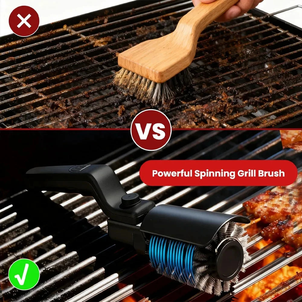 Electric BBQ Grill Brush with Replaceable Heads, 180° Adjustable Brush Head  for Outdoor Grilling and Kitchen Cleaning