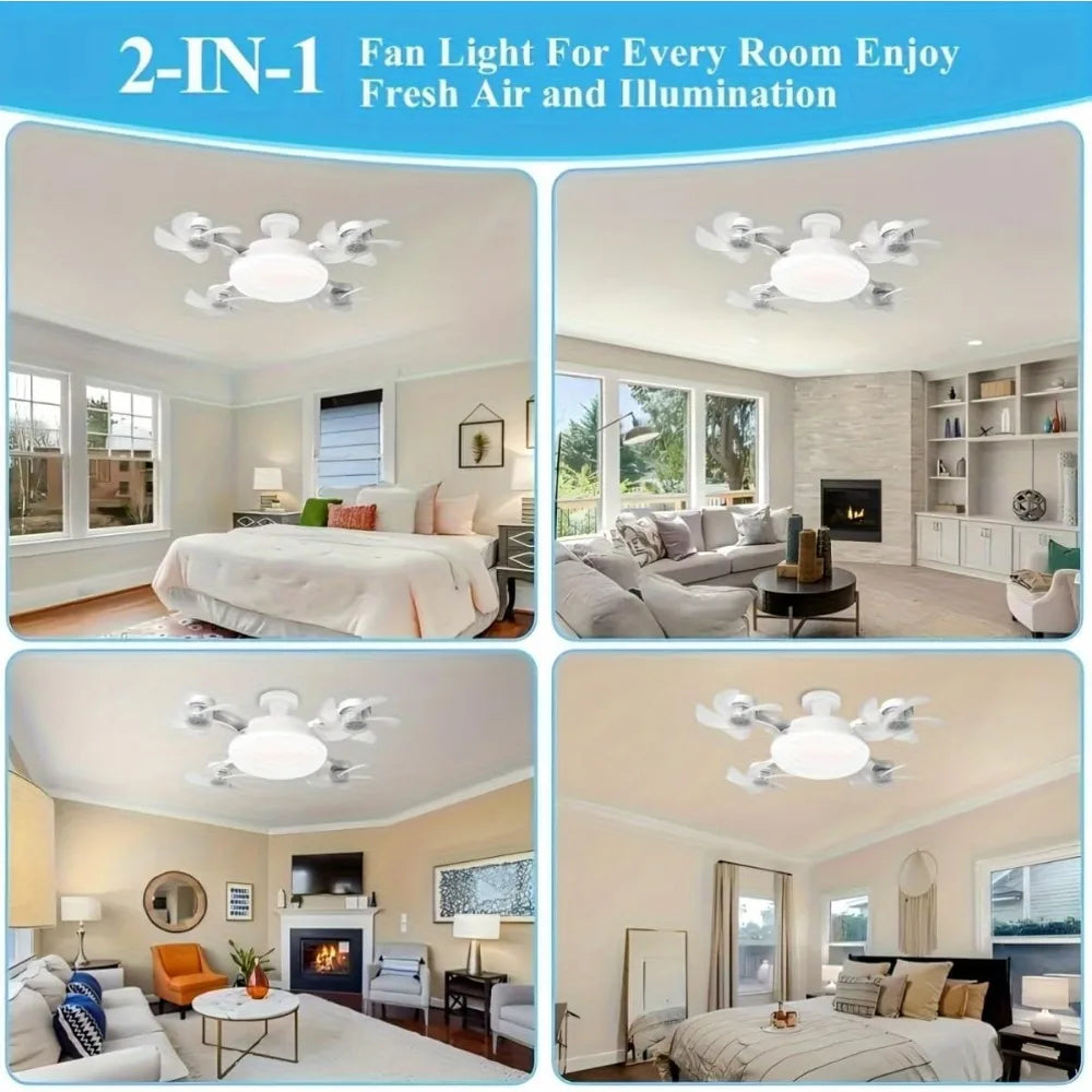 LED E27 Drone Fan Light Living Room Bedroom Remote Dimming Silent Integrated Ceiling Mounted Electric Fan Pendant Lamp