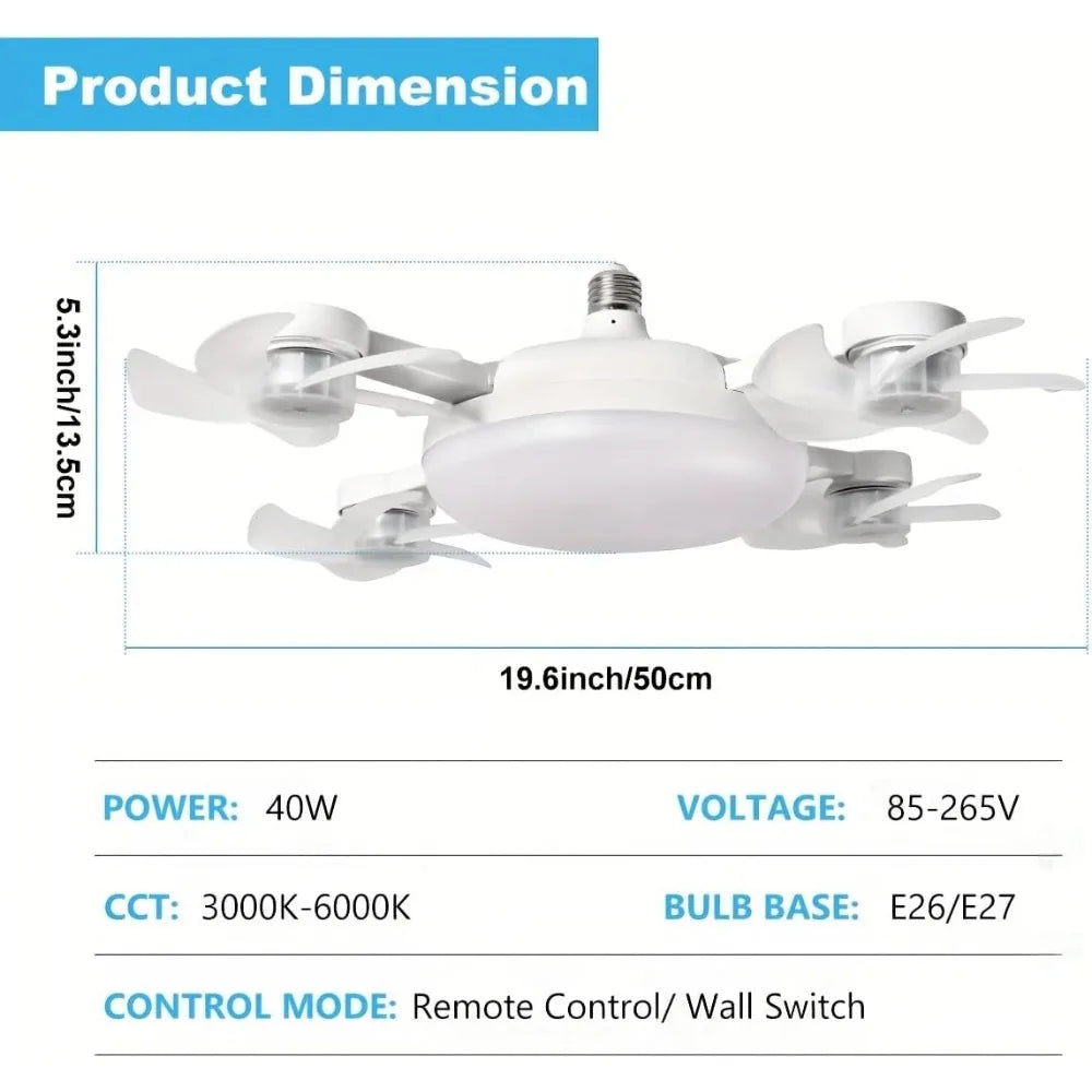 LED E27 Drone Fan Light Living Room Bedroom Remote Dimming Silent Integrated Ceiling Mounted Electric Fan Pendant Lamp