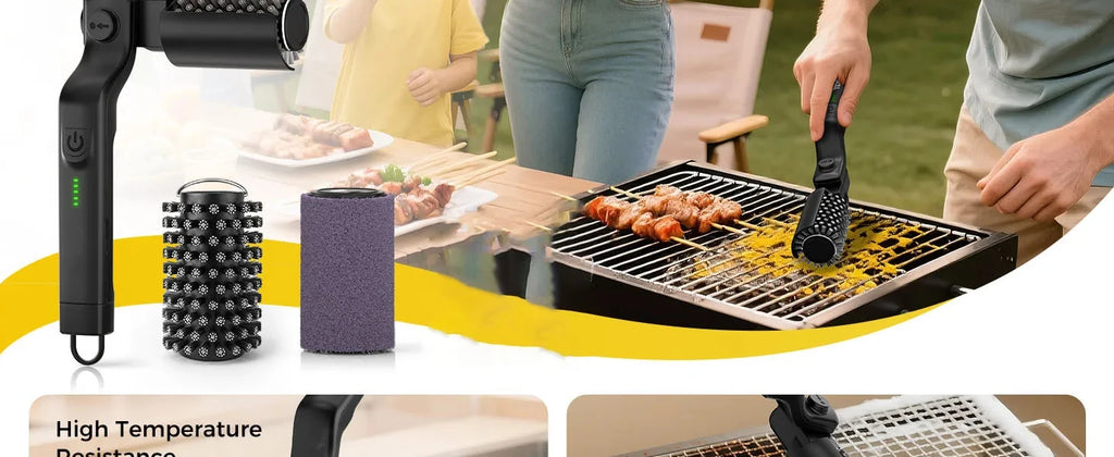 Electric BBQ Grill Brush with Replaceable Heads, 180° Adjustable Brush Head  for Outdoor Grilling and Kitchen Cleaning