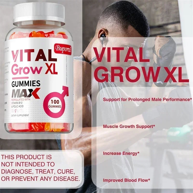 Vital Grow XL Male Gummies - Promotes Muscle Growth and Recovery, Enhances Athletic Performance, Endurance, and Relieves Fatigue