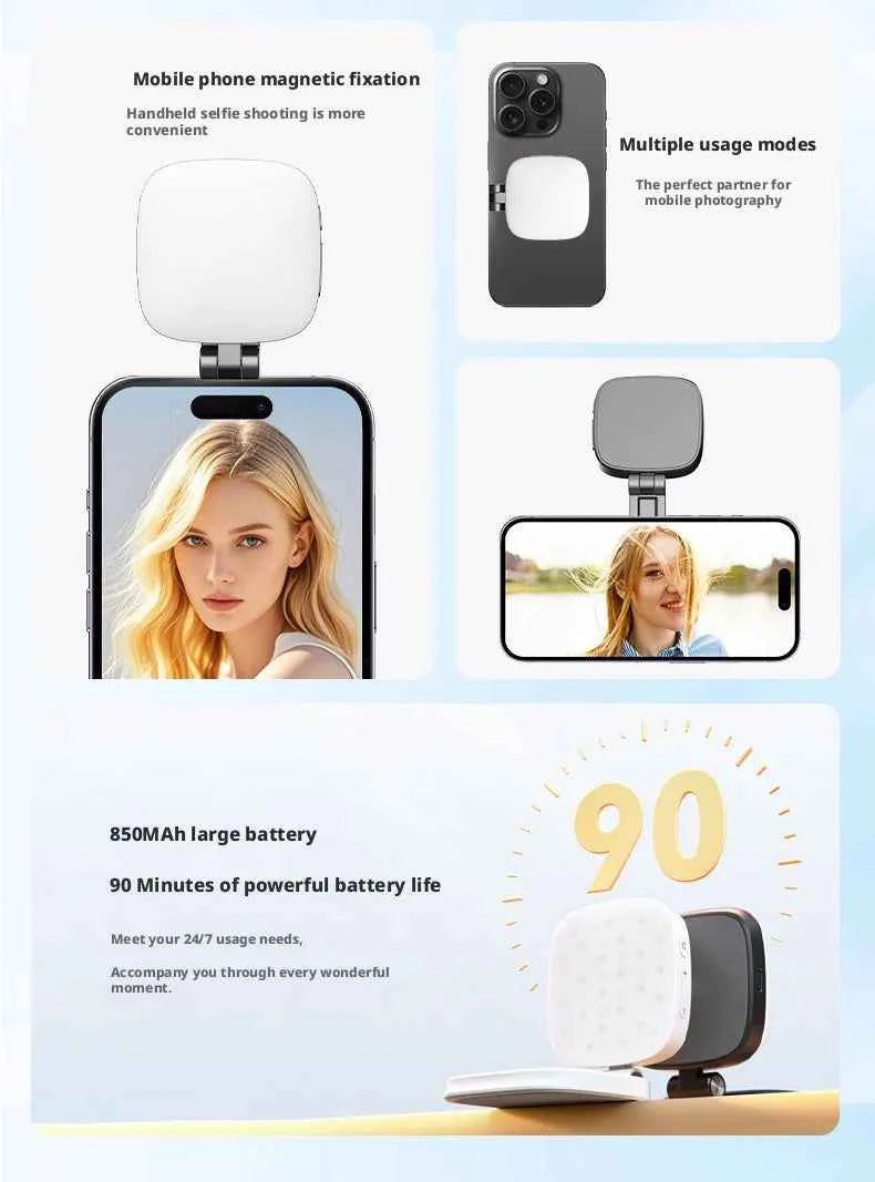 Mobile Magnetic Fill Light Built-In Beauty Mirror Fill Portable Photo Folding Beauty Lamp Live Atmosphere Light - Go sady online store