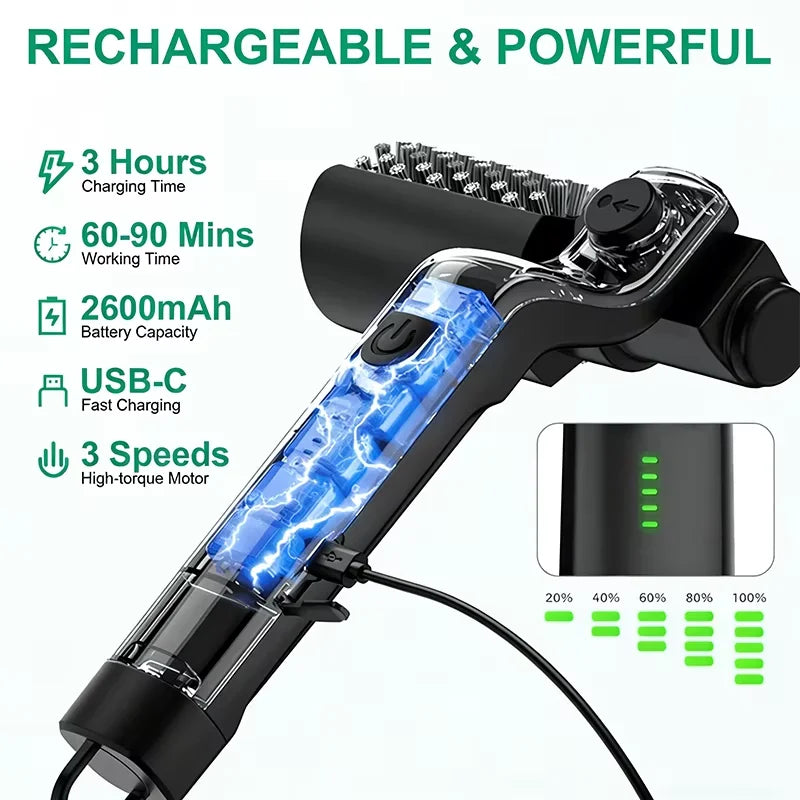 Electric BBQ Grill Brush with Replaceable Heads, 180° Adjustable Brush Head  for Outdoor Grilling and Kitchen Cleaning
