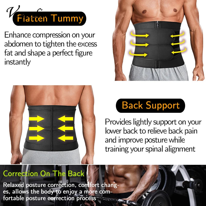 Vensslim Men Workout Waist Trainer Tummy Control Belt Slimming Sauna Body Shaper Trimmer Abdomen Shapewear Weight Loss Corset