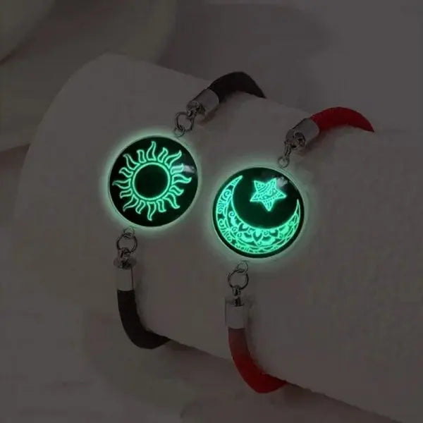Romantic Luminous Sun Moon Couple Bracelets for Women Men Handmade Braided Rope Matching Bracelet Valentine's Day Jewelry Gifts