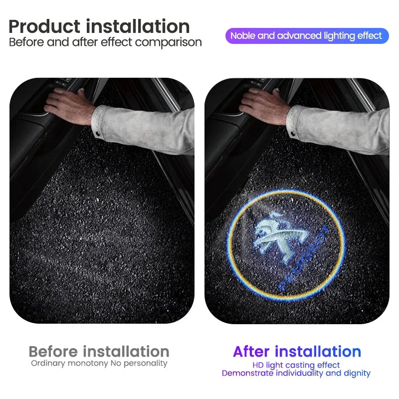 Car Door Welcome Lights Laser Projector Logo Wireless Car HD Courtesy Lamp For Peugeot 206 208 306 307 308 406 407 408 4008 5008