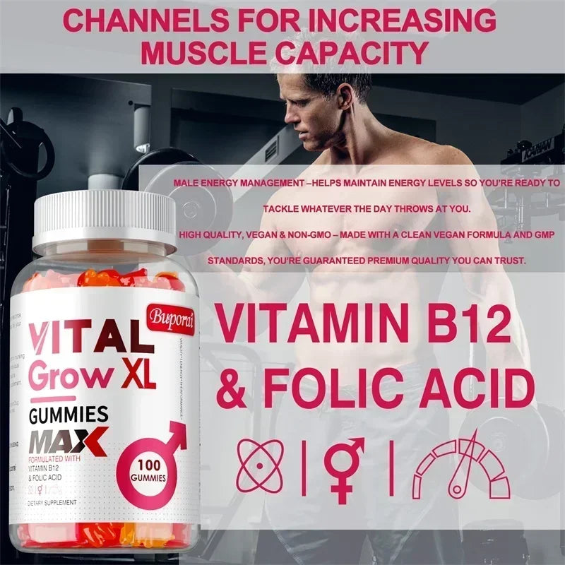 Vital Grow XL Male Gummies - Promotes Muscle Growth and Recovery, Enhances Athletic Performance, Endurance, and Relieves Fatigue