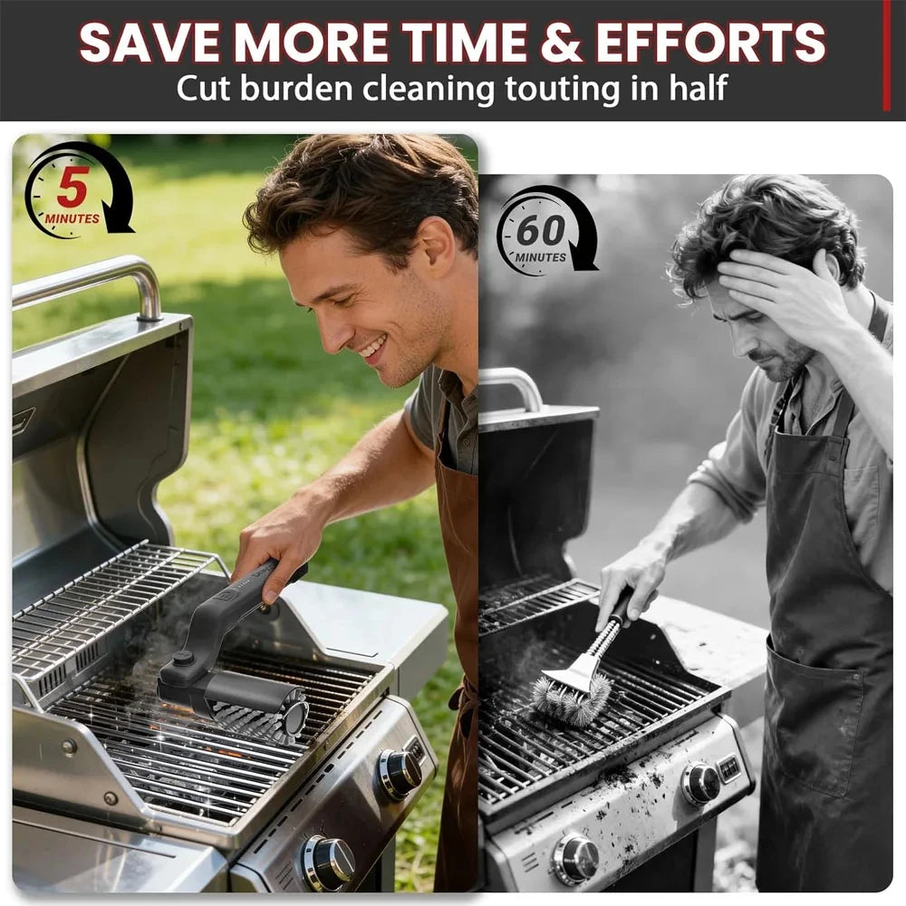 Electric BBQ Grill Brush with Replaceable Heads, 180° Adjustable Brush Head  for Outdoor Grilling and Kitchen Cleaning
