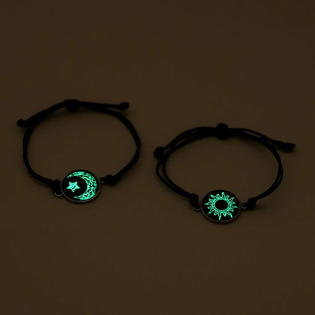 Romantic Luminous Sun Moon Couple Bracelets for Women Men Handmade Braided Rope Matching Bracelet Valentine's Day Jewelry Gifts