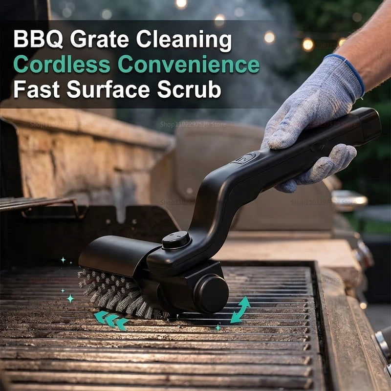 Electric BBQ Grill Brush with Replaceable Heads, 180° Adjustable Brush Head  for Outdoor Grilling and Kitchen Cleaning