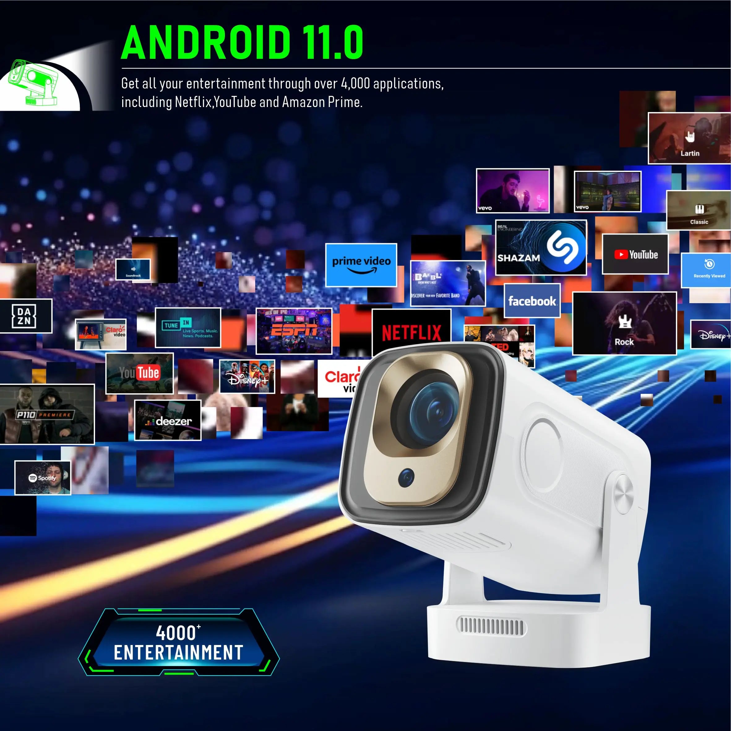 HY260Pro Smart Projector Supperted 4K Android 11 Dual Wifi6 330 ANSI Quad-core Allwinner H713 1080P Home Cinema Outdoor Projetor