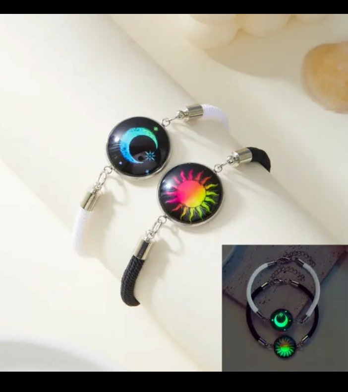Romantic Luminous Sun Moon Couple Bracelets for Women Men Handmade Braided Rope Matching Bracelet Valentine's Day Jewelry Gifts