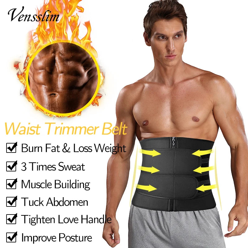 Vensslim Men Workout Waist Trainer Tummy Control Belt Slimming Sauna Body Shaper Trimmer Abdomen Shapewear Weight Loss Corset