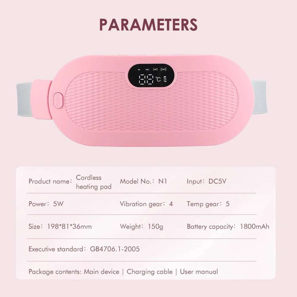 Menstrual Heating Pad Smart Abdominal Massager Warm Palace Belt Waist Vibration Massage Device for Cramps Period Pain Relief